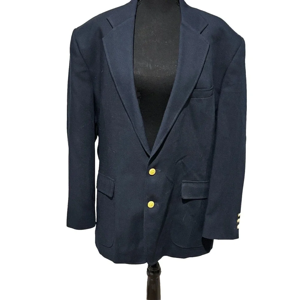 Edwards Mens Navy Blue Two Button Blazer jacket Gold Buttons 44R nautical preppy